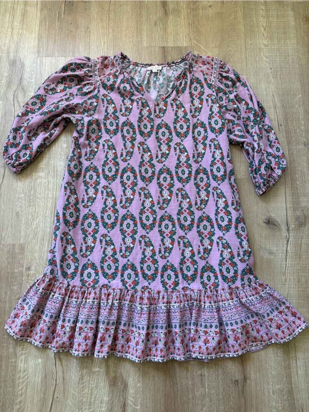 Knox Rose Boho Summer Pink Paisley-Print Ruffle-Hem Dress